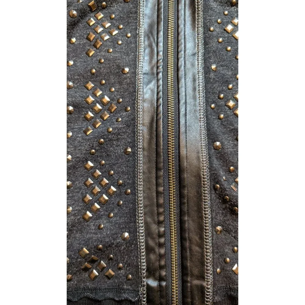 Miss Me Studded Jacket Womens Small Hoodie Faux Leather Statement - Picture 12 of 12